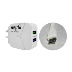 Cargador NISUTA 2 puertos usb 2.4A + cable micro usb 1m