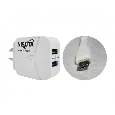 Cargador NISUTA 2 puertos usb 2.4A + cable micro usb 1m