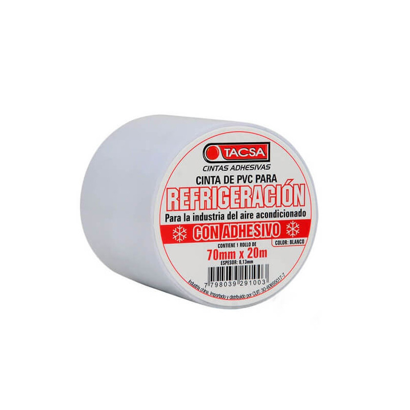 Cinta refrigeración TACSA pvc 70mm por 18 metros blanco con adhesivo
