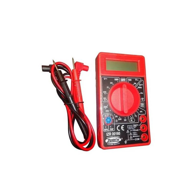 Tester multímetro ZURICH ZR-160 digital en blister con prueba de transistores