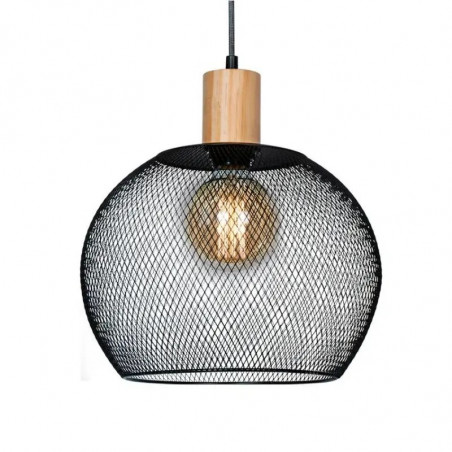 Colgante DABOR OSAKA-L 30cms cabezal rejilla negro y madera E27