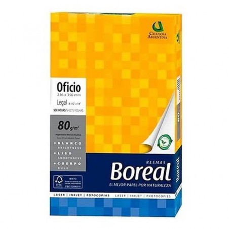 Resma BOREAL 500 hojas papel oficio 80g