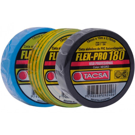 Cinta aisladora TACSA 24N pvc flex-pro profesional 10 m negro