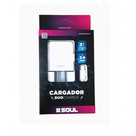 Cargador viajero SOUL DUAL USB2L usb 2.4 x 2 puertos iphone