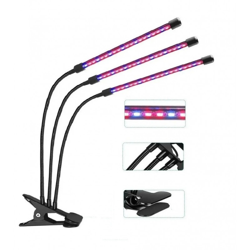 Lámpara led TBCin full espectro 3x10w con varas flexibles + clip usb