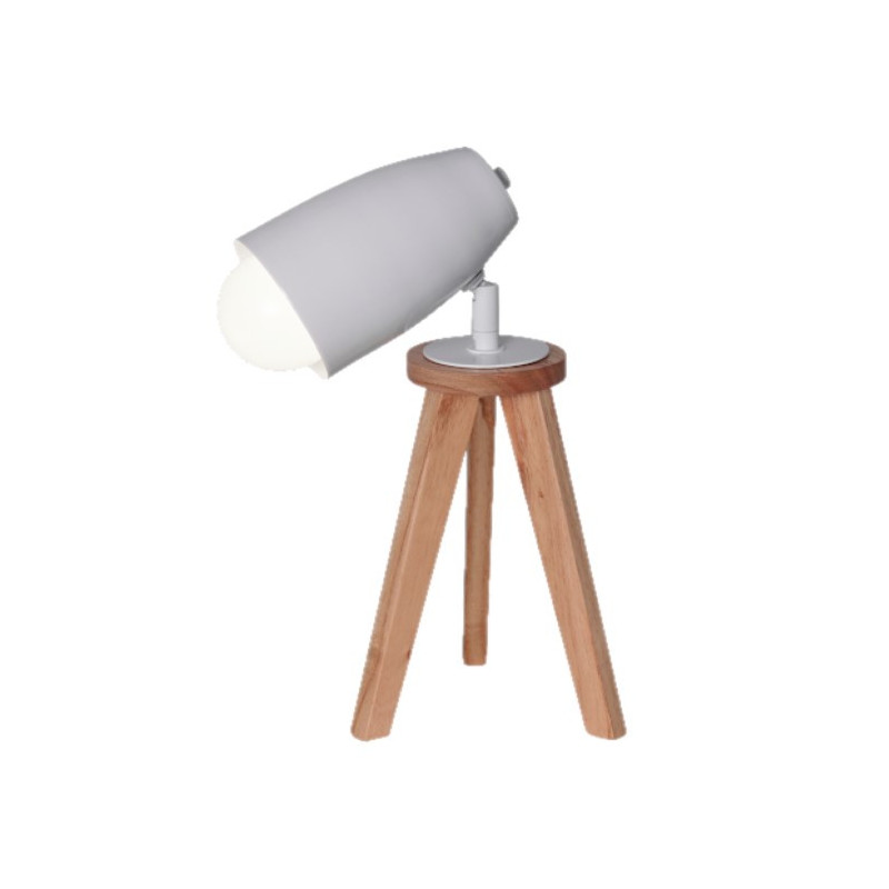 Lámpara de mesa CARILUX tripode E27 de madera paraíso cabezal blanco