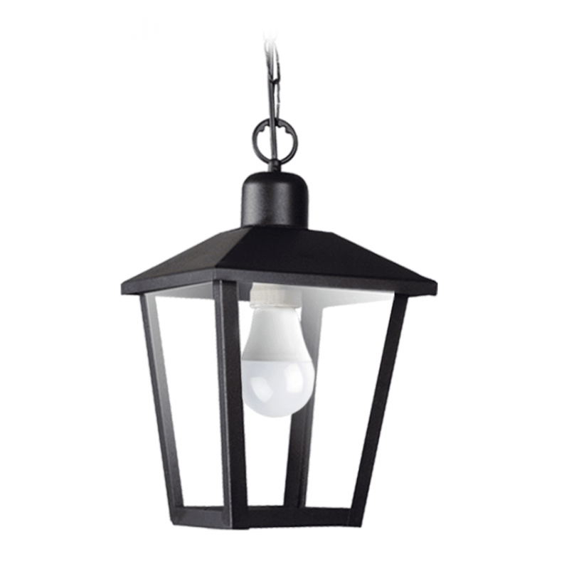 Farol SAN JUSTO TRAPEZOIDAL de colgar para 1 luz E27 con floron y cadena negro