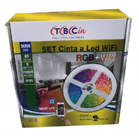 Set cinta led TBCin Audioritmica RGB 14.4w/12vcc Fuente Controlador IP20