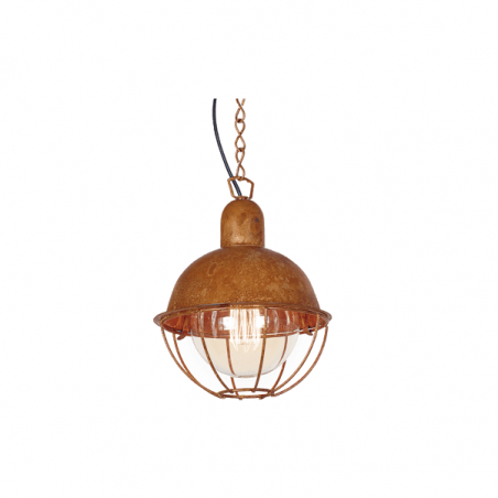 Mini galpón colgante SAN LORENZO 1 luz E27 florón óxido