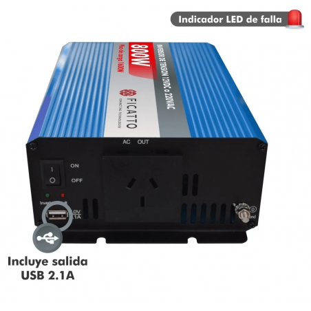 Inversor de corriente FICATTO 800W 12V 220V USB 2.1A