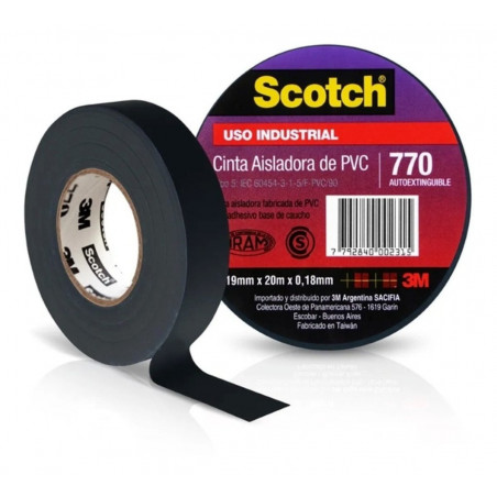 Cinta aisladora 3m 770 de pvc scotch 19 mm x 20 m negro uso industrial comercial