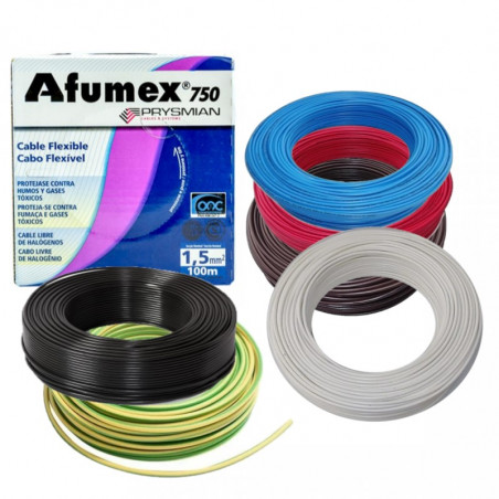 Rollo de cable unipolar PRYSMIAN AFUMEX 1,5mm2 100 metros norma IRAM 2183-NM247-3