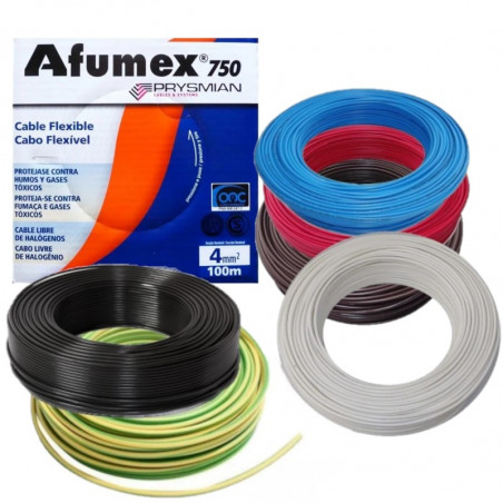 Rollo de cable unipolar PRYSMIAN AFUMEX 4mm2 100 metros norma IRAM 2183-NM247-3