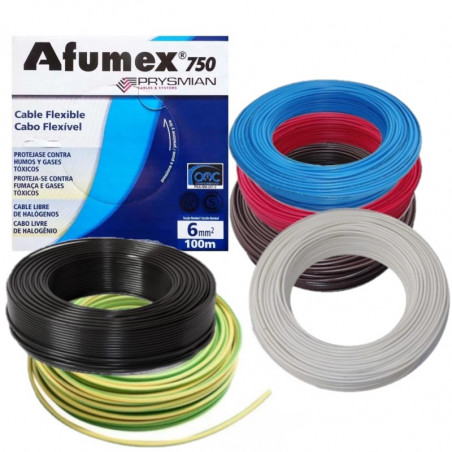 Rollo de cable unipolar PRYSMIAN AFUMEX 6mm2 100 metros norma IRAM 2183-NM247-3