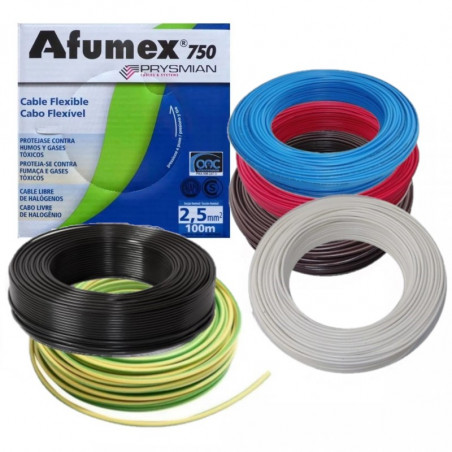 Rollo de cable unipolar prysmian afumex de 2,5mm2 x 100 metros