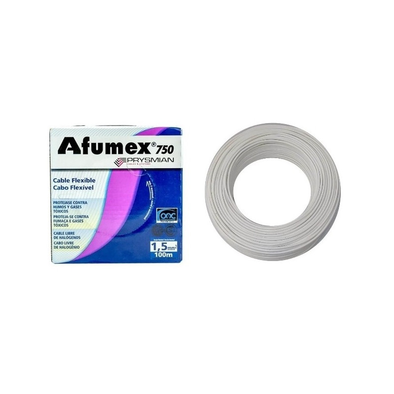 Rollo de cable unipolar PRYSMIAN AFUMEX 1,5mm2 100 metros norma IRAM 2183-NM247-3