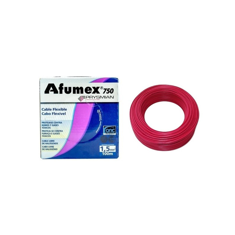 Rollo de cable unipolar PRYSMIAN AFUMEX 1,5mm2 100 metros norma IRAM 2183-NM247-3