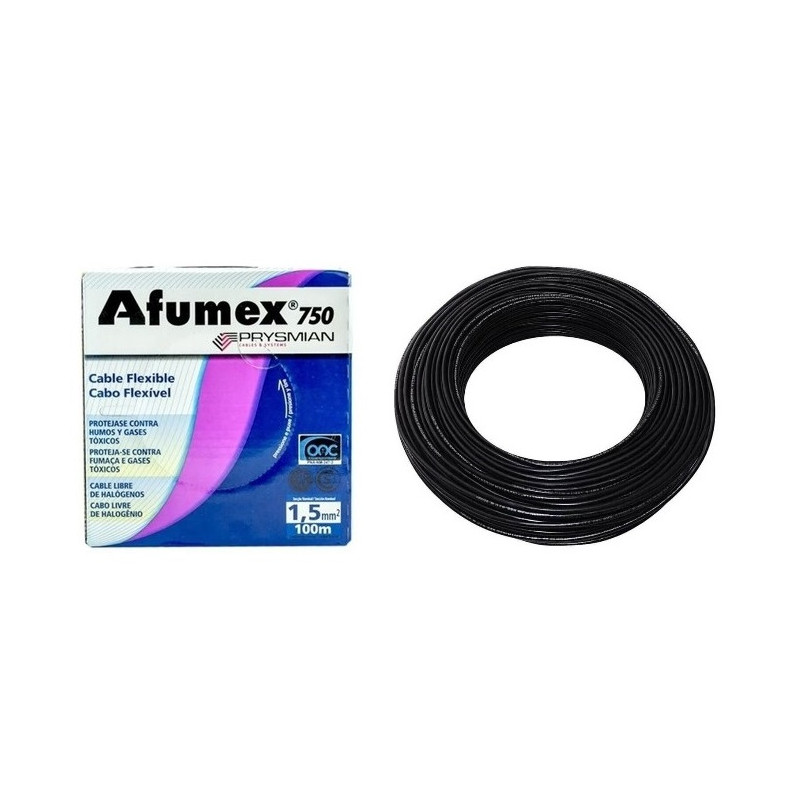 Rollo de cable unipolar PRYSMIAN AFUMEX 1,5mm2 100 metros norma IRAM 2183-NM247-3