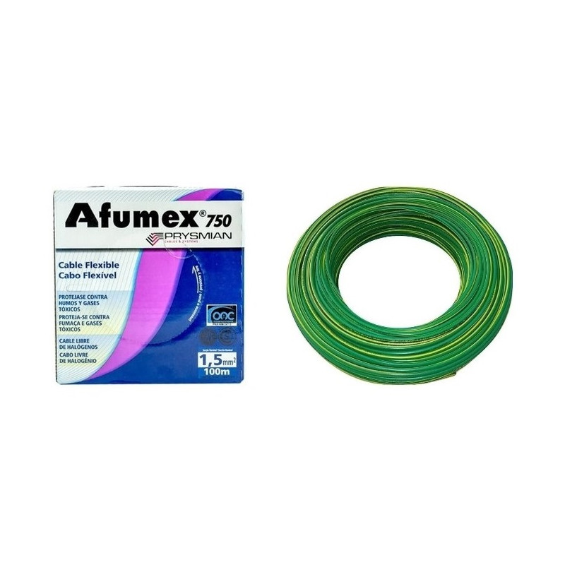 Rollo de cable unipolar PRYSMIAN AFUMEX 1,5mm2 100 metros norma IRAM 2183-NM247-3