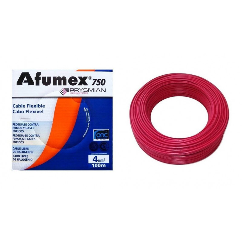 Rollo de cable unipolar PRYSMIAN AFUMEX 4mm2 100 metros norma IRAM 2183-NM247-3