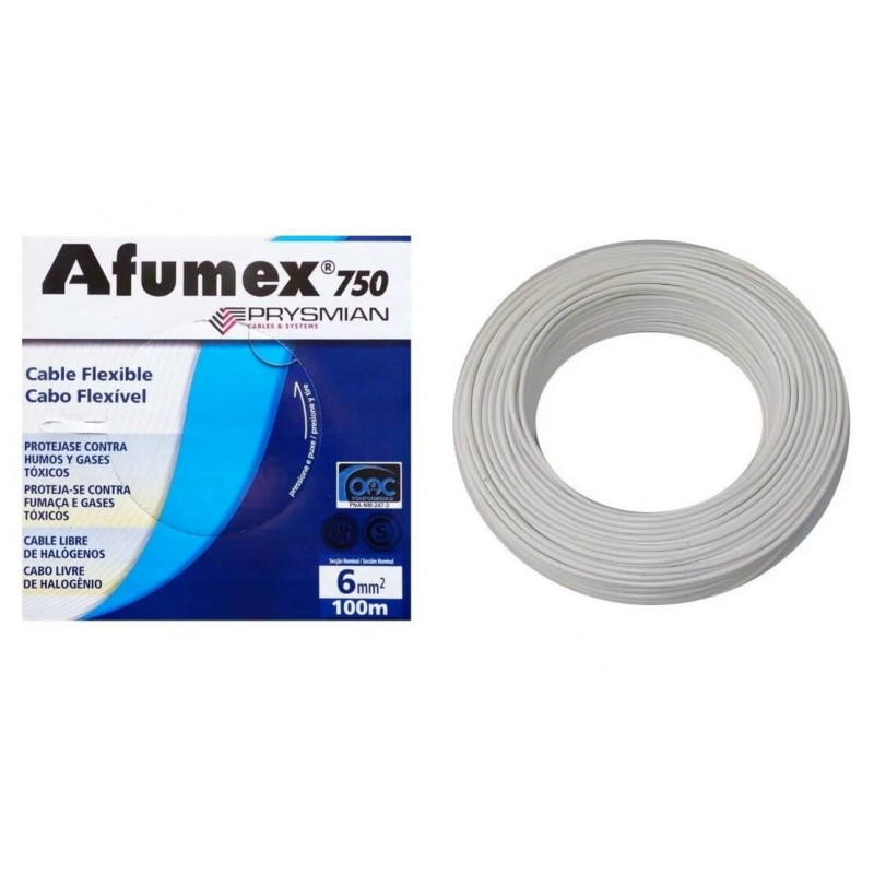 Rollo de cable unipolar PRYSMIAN AFUMEX 6mm2 100 metros norma IRAM 2183-NM247-3