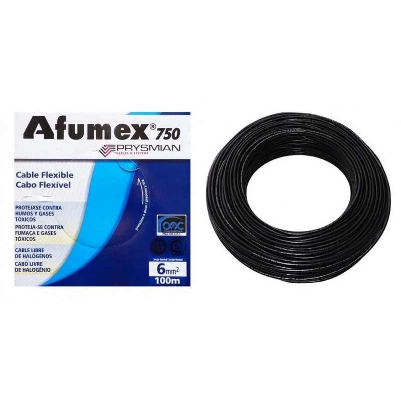 Rollo de cable unipolar PRYSMIAN AFUMEX 6mm2 100 metros norma IRAM 2183-NM247-3