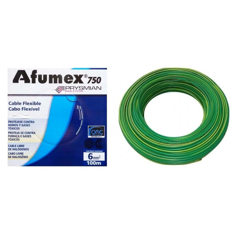 Rollo de cable unipolar PRYSMIAN AFUMEX 6mm2 100 metros norma IRAM 2183-NM247-3