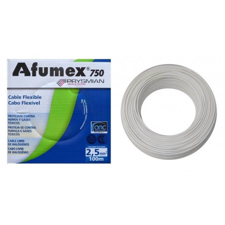 Rollo de cable unipolar prysmian afumex de 2,5mm2 x 100 metros