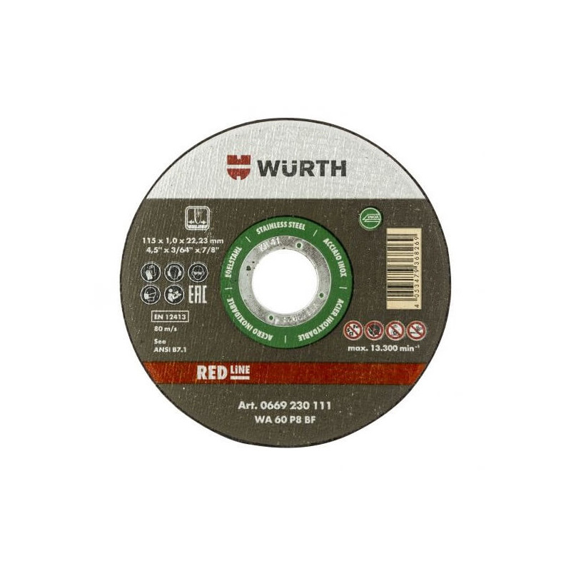 Disco De Corte WURTH rl Ac/Inox 115x1.0x22.2mm