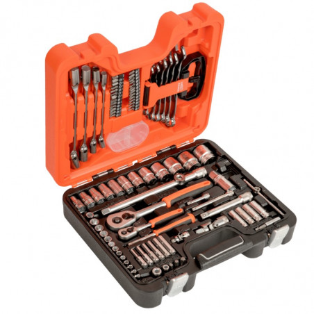 Set de bocallaves BAHCO S910 de 1/2 a 1/4 con caja de pvc 92 piezas naranja-negro