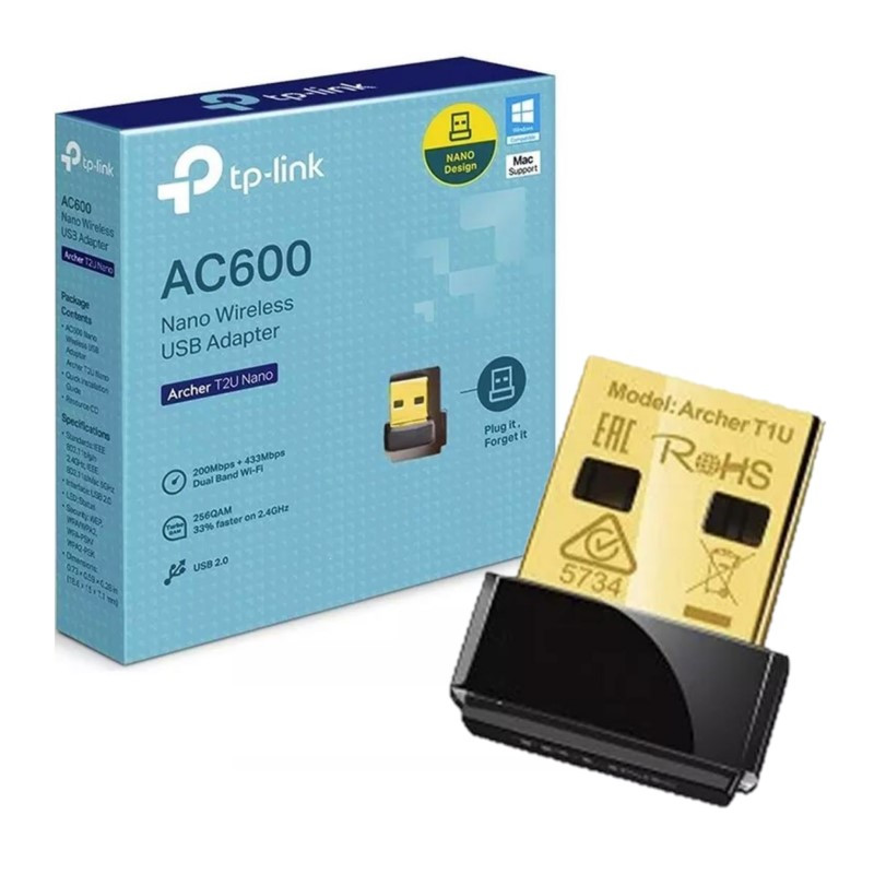 Adaptador Wi-Fi TP-LINK T2U NANO USB 2.0 AC600