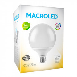 Lámpara led MACROLED globo g120 e27 18w 1620lm 2700ºk luz blanco cálido