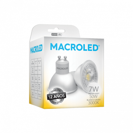 Lámpara led MACROLED dicroica eco GU10 7w 3000ºk luz cálida