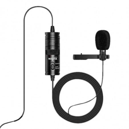 Micrófono NISUTA corbatero para cámara y celular cable 3.5mm de 6m