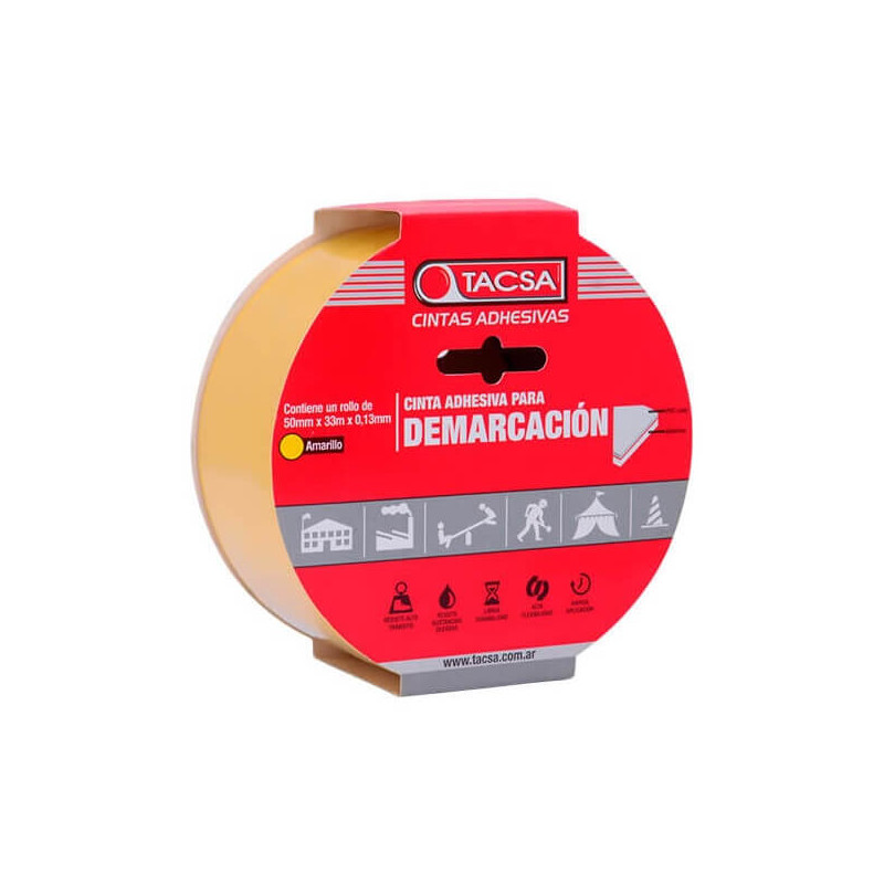 Cinta adhesiva TACSA pvc demarcación 50mm por 33 metros amarillo