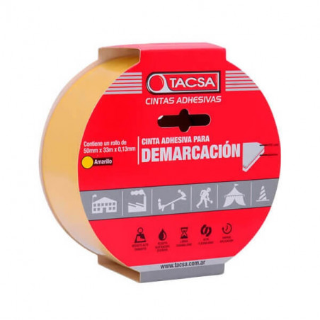 Cinta adhesiva TACSA pvc demarcación 50mm por 33 metros amarillo