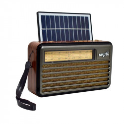 Parlante NISUTA tipo vintage con radio, bluetooth, aux y panel solar