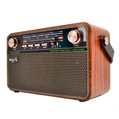 Parlante NISUTA tipo vintage con radio, bluetooth y aux