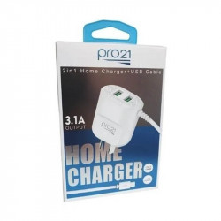 Cargador viajero PRO21 P-31 Micro USB + 2 USB blanco con cargador