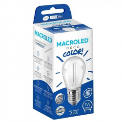 Lámpara led MACROLED Gota E27 1w luz azul vidrio traslúcido