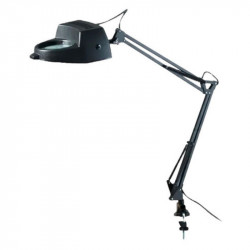 Lámpara de mesa DABOR con lupa extensible para tablero con morsa negro