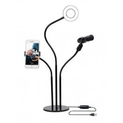 Soporte ADE398 base celular y micrófono flexible metálico con luz LED