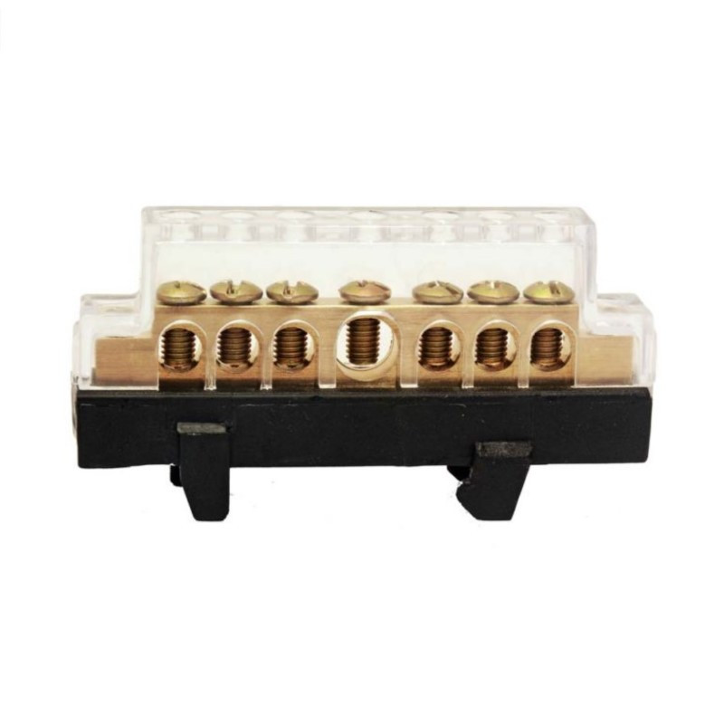Barra colectora ELENT para puesta a tierra 125A 7 bornes din negro Barra colectora ELENT para puesta a tierra 125A 7 bornes din negro