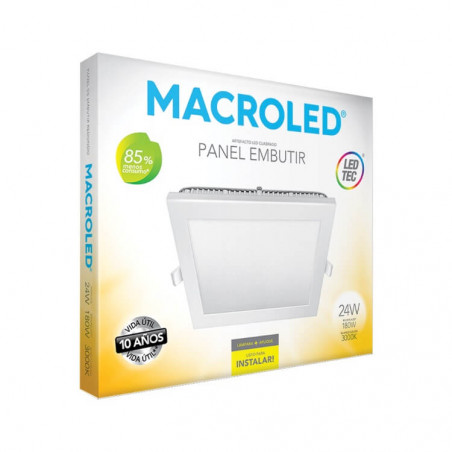 Panel embutido led MACROLED cuadrado 24w 3000k luz cálida