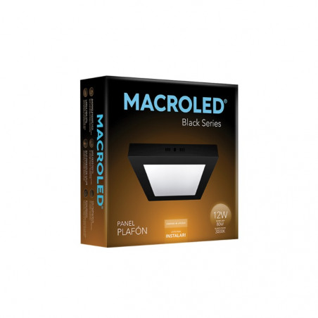 Plafón led MACROLED NPC12WW cuadrado 12w 3000k luz calida negro