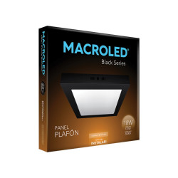 Plafón led MACROLED cuadrado 18w 1600lm 3000k luz cálida negro