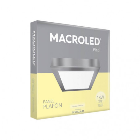 Plafón led MACROLED PPC18WW cuadrado 18w 3000k 1620lm luz cálida platil