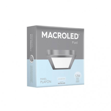 Plafón led MACROLED cuadrado 12w 6000k luz fría platil