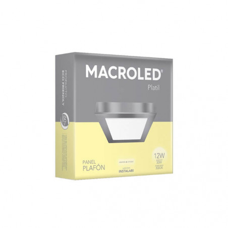 Plafón led MACROLED cuadrado 12w 3000k luz cálida platil