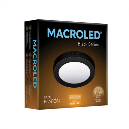 Plafón led MACROLED circular 12w 3000k luz cálida negro